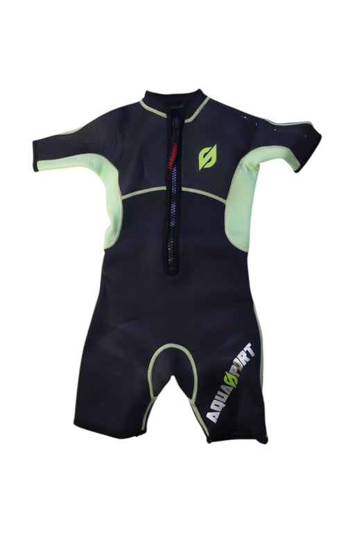 A Black Wetsuits from Aquasport in size 6T for boy. (Front View)