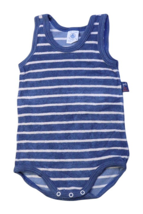 A Blue Sleeveless Bodysuits from Petit Bateau in size 6-12M for boy. (Front View)