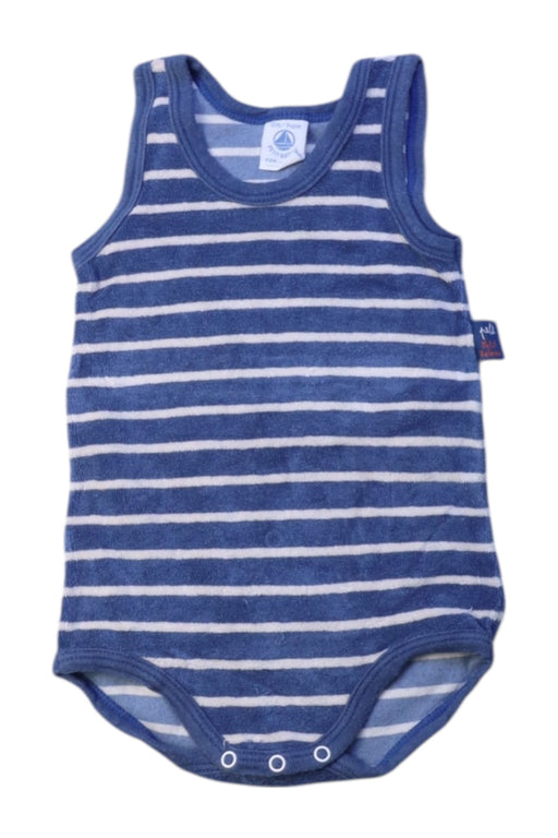 A Blue Sleeveless Bodysuits from Petit Bateau in size 6-12M for boy. (Front View)