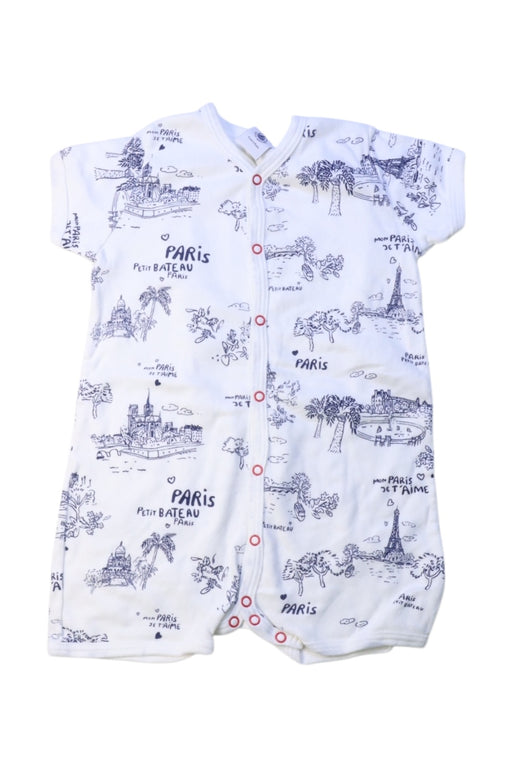 A White Short Sleeve Rompers from Petit Bateau in size 12-18M for boy. (Front View)