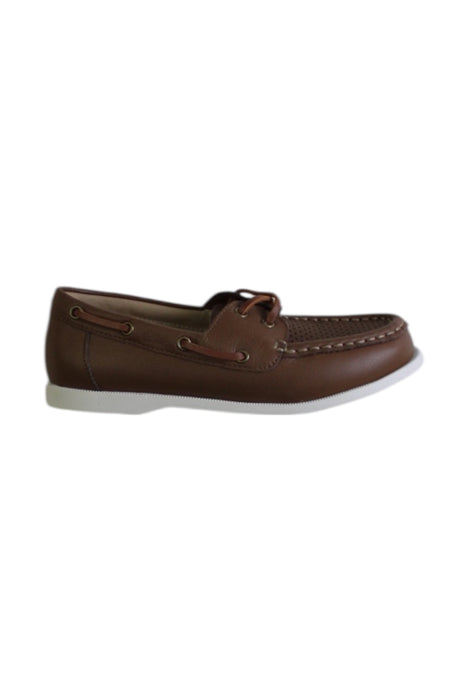 A Brown Loafers & Moccasins from Janie & Jack in size 5T for boy. (Front View)
