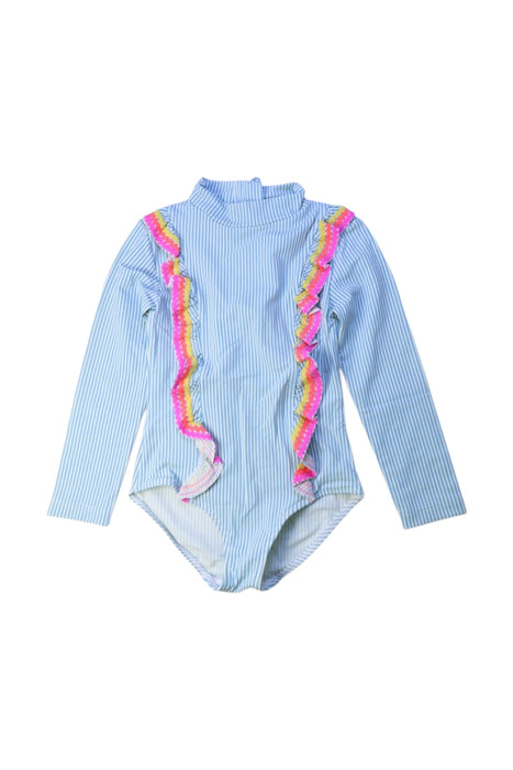 A Blue Swimsuits from Boden in size 5T for girl. (Front View)