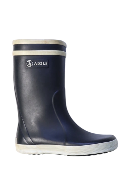 A Navy Rain Boots from Aigle in size 4T for boy. (Front View)