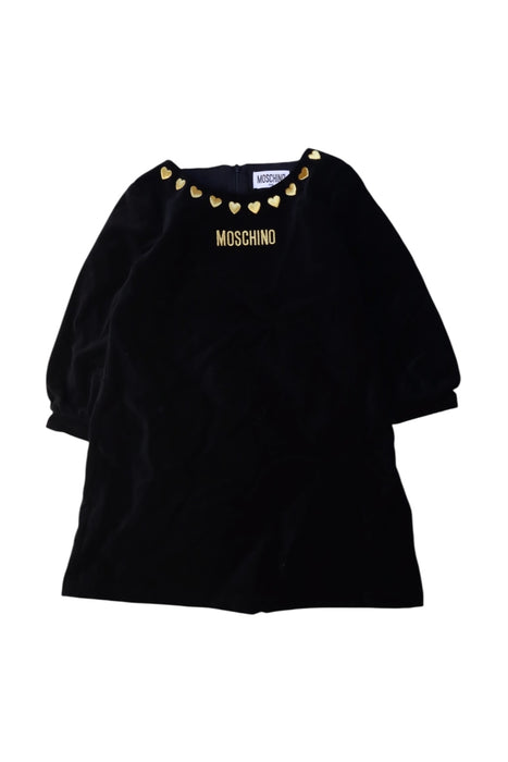 A Black Long Sleeve Dresses from Moschino in size 5T for girl. (Front View)