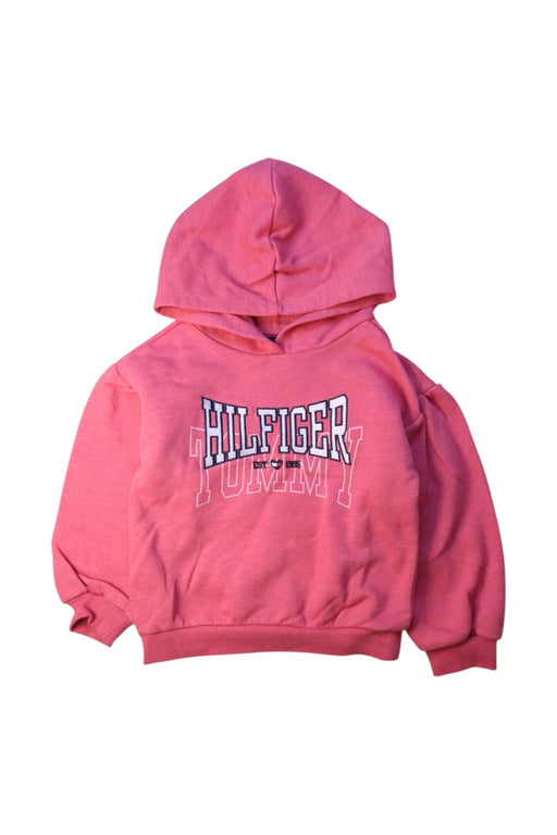 A Pink Hooded Sweatshirts from Tommy Hilfiger in size 4T for girl. (Front View)