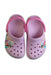 A Pink Slip Ons from Crocs in size 7Y for girl. (Back View)