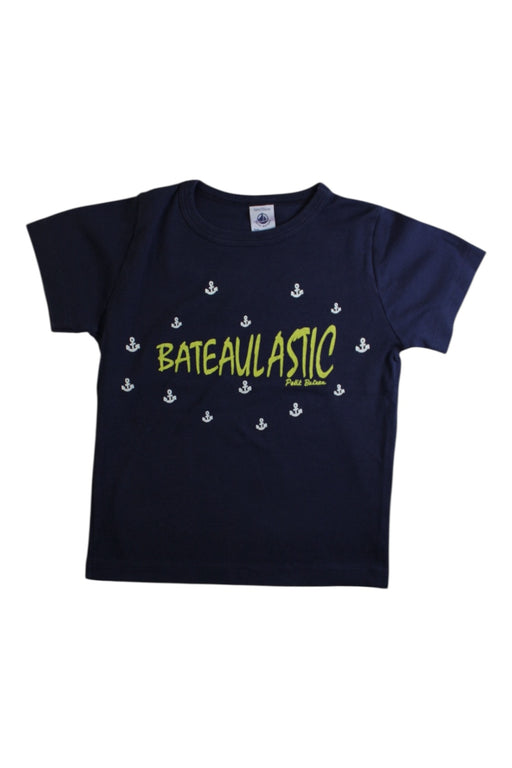 A Navy Short Sleeve T Shirts from Petit Bateau in size 4T for girl. (Front View)