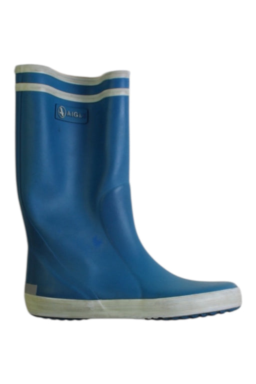 A Blue Rain Boots from Aigle in size 6T for boy. (Front View)