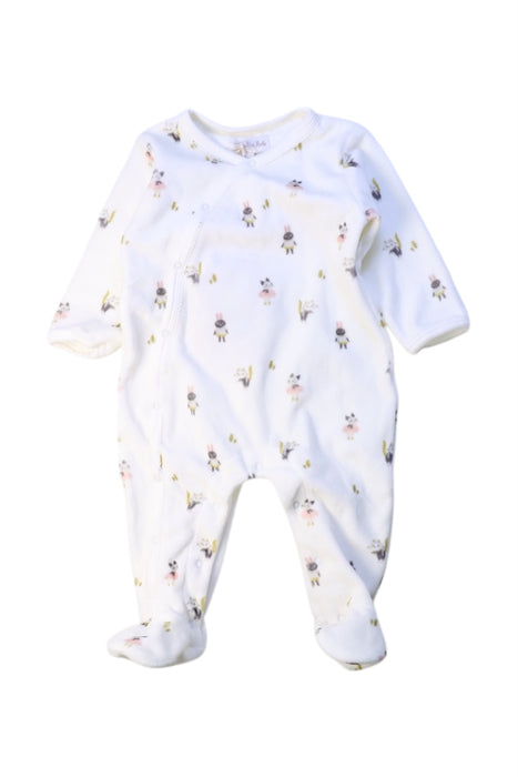 A White Onesies from Moulin Roty in size 0-3M for neutral. (Front View)