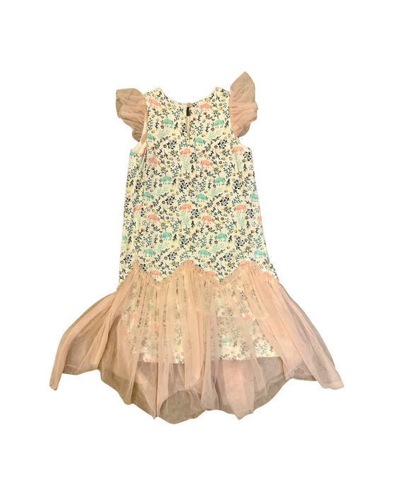 A Pink Sleeveless Dresses from Le Peitit Society in size 5T for girl. (Back View)