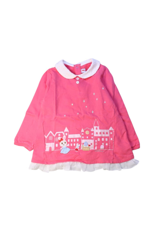 A Pink Long Sleeve Tops from Miki House in size 2T for girl. (Front View)