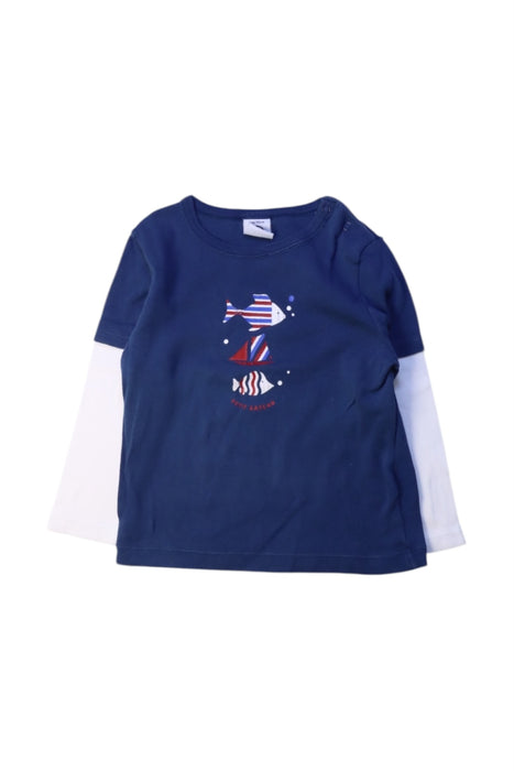 A Navy Long Sleeve T Shirts from Petit Bateau in size 2T for boy. (Front View)