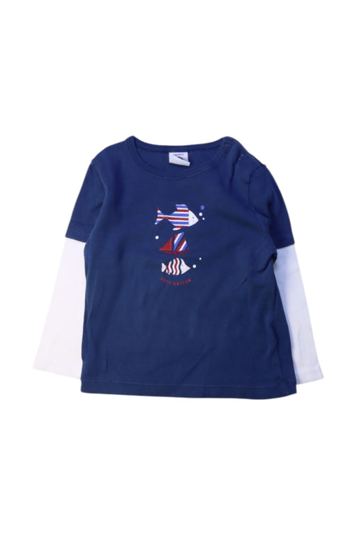A Navy Long Sleeve T Shirts from Petit Bateau in size 2T for boy. (Front View)
