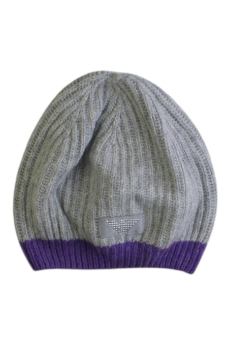 A Grey Winter Hats from Armani in size 6T for girl. (Front View)