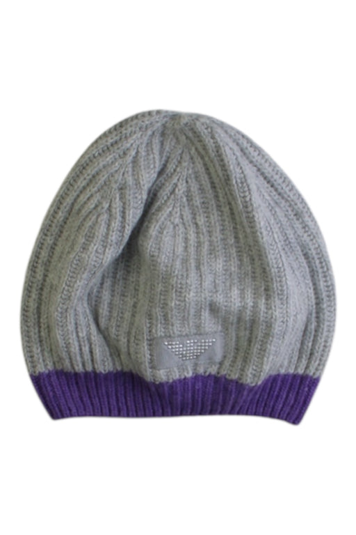 A Grey Winter Hats from Armani in size 6T for girl. (Front View)