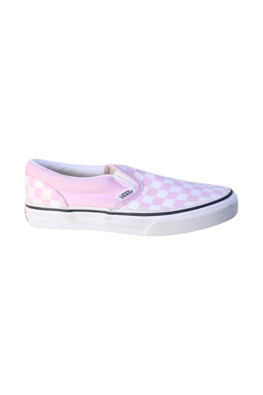 A Pink Slip Ons from Vans in size 6T for girl. (Front View)
