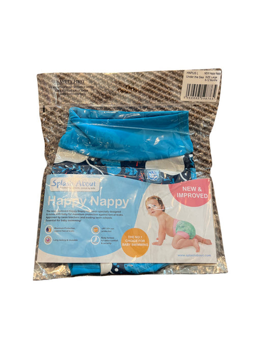 A Blue Swim Diapers from Splash About in size 6-12M for neutral. (Front View)