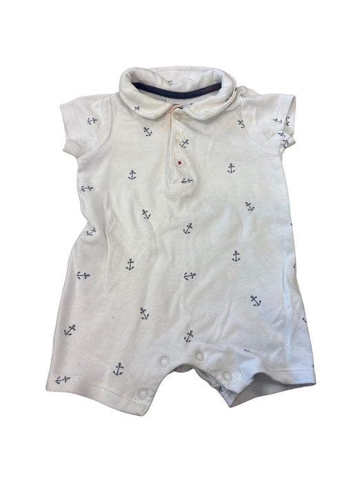 A White Short Sleeve Rompers from The Little White Company in size 3-6M for boy. (Front View)