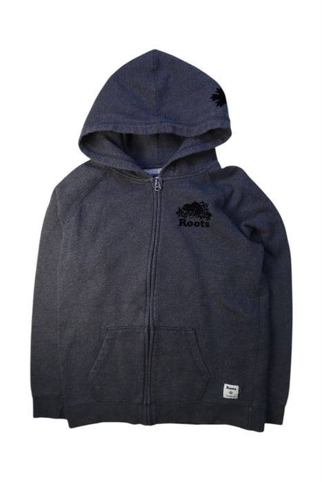A Grey Zippered Sweatshirts from Roots in size 13Y for neutral. (Front View)