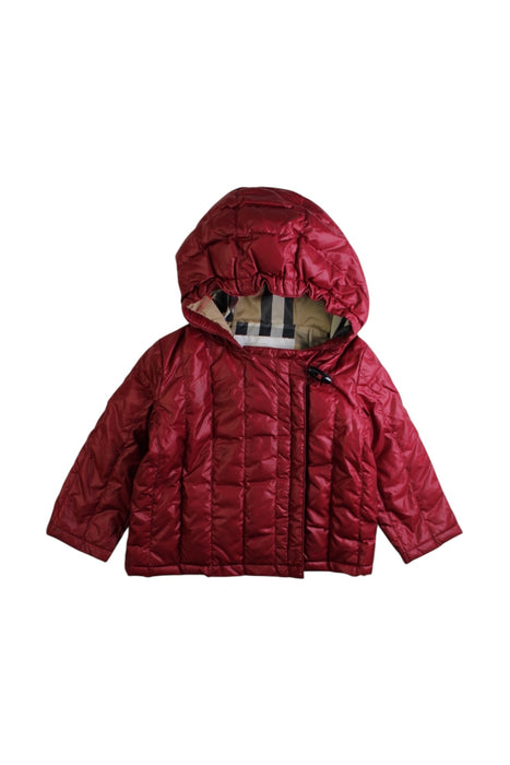 A Burgundy Puffer/Quilted Coats & Outerwear from Burberry in size 6-12M for girl. (Front View)