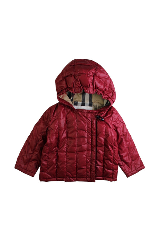 A Burgundy Puffer/Quilted Coats & Outerwear from Burberry in size 6-12M for girl. (Front View)