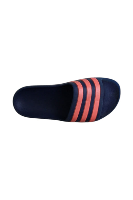 A Navy Slippers from Adidas in size 10Y for boy. (Front View)