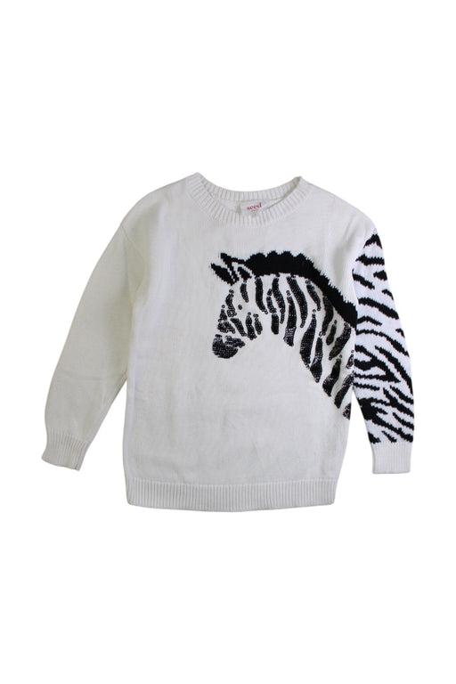 A White Knit Sweaters from Seed in size 5T for girl. (Front View)