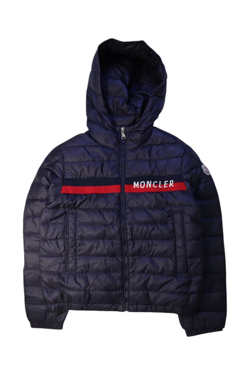 A Navy Puffer/Quilted Jackets from Moncler in size 10Y for boy. (Front View)