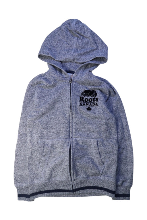 A Grey Zippered Sweatshirts from Roots in size 7Y for boy. (Front View)