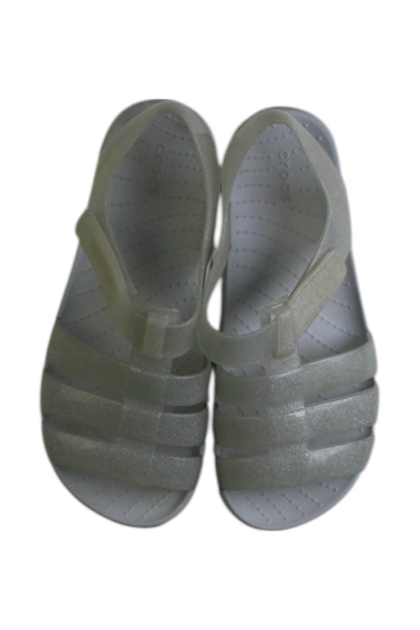 A Grey Sandals from Crocs in size 5T for girl. (Back View)