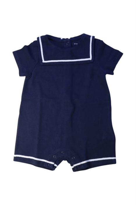 A Navy Short Sleeve Rompers from Cyrillus in size 12-18M for boy. (Front View)