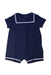 A Navy Short Sleeve Rompers from Cyrillus in size 12-18M for boy. (Front View)