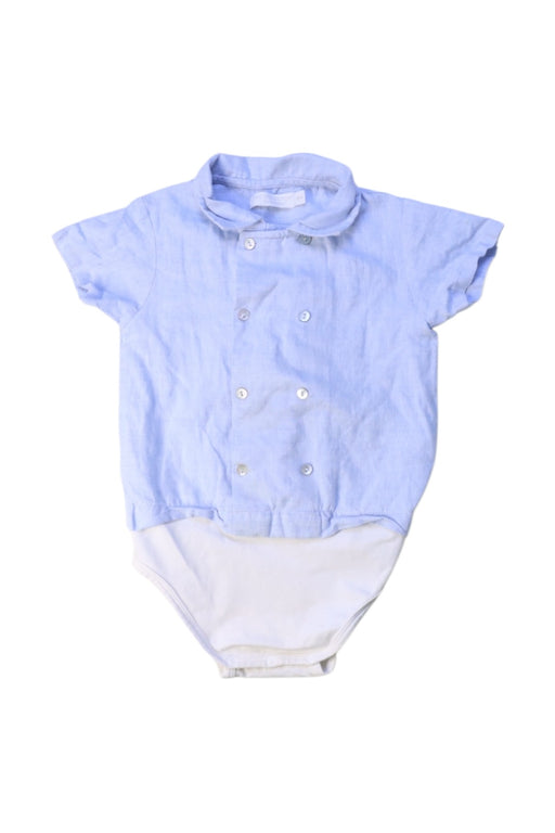 A Blue Short Sleeve Bodysuits from Laranjinha in size 12-18M for boy. (Front View)