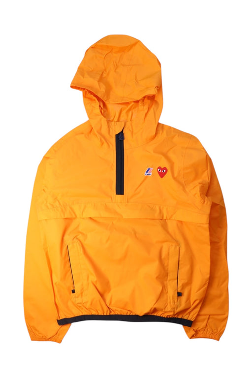 A Orange Rain Jackets from K-Way x CDG PLAY in size 10Y for neutral. (Front View)