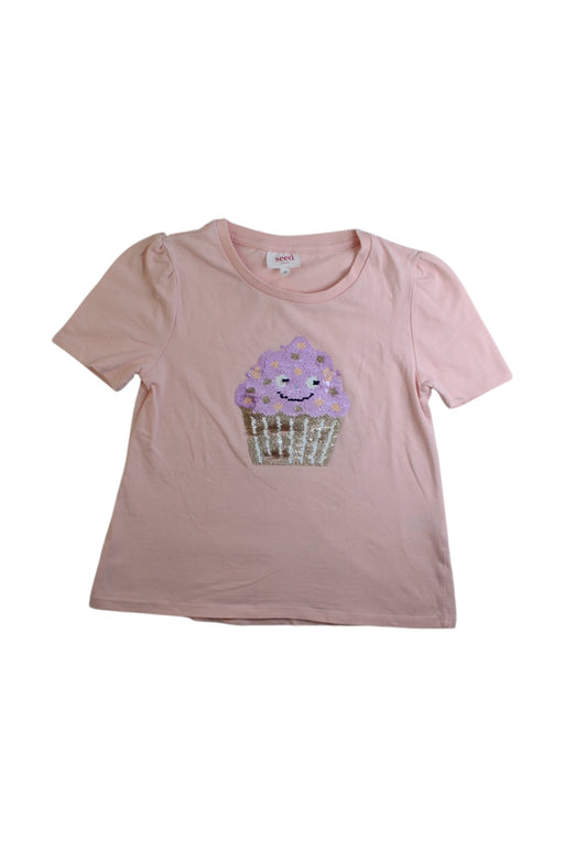 A Pink Short Sleeve T Shirts from Seed in size 6T for girl. (Front View)