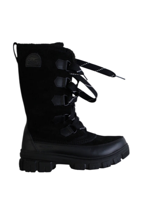 A Black Winter Boots from Sorel in size 12Y for girl. (Front View)