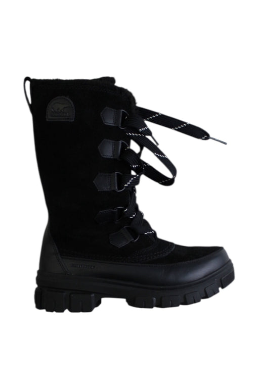 A Black Winter Boots from Sorel in size 12Y for girl. (Front View)