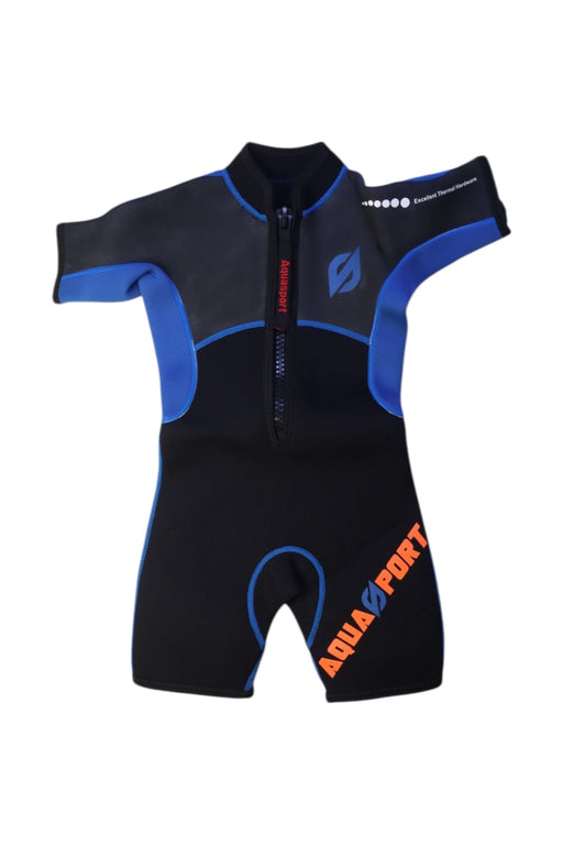A Black Wetsuits from Aquasport in size 2T for boy. (Front View)