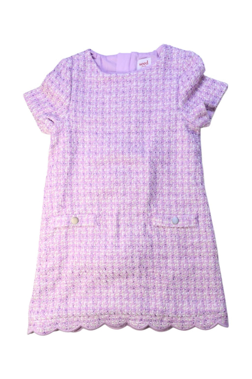 A Purple Short Sleeve Dresses from Seed in size 6T for girl. (Front View)