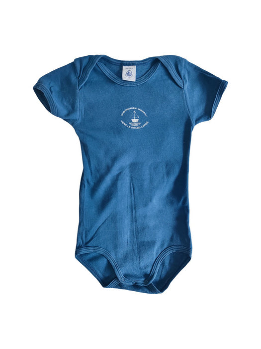 A Blue Short Sleeve Bodysuits from Petit Bateau in size 3T for neutral. (Front View)