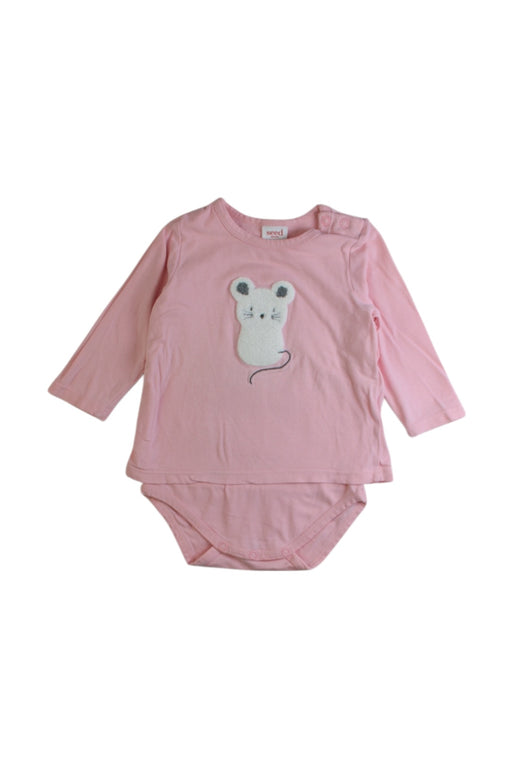 A Pink Long Sleeve Bodysuits from Seed in size 3-6M for girl. (Front View)
