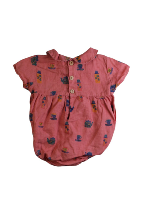 A Pink Short Sleeve Rompers from Oeuf in size 3-6M for girl. (Back View)