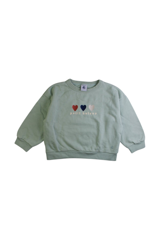 A Green Crewneck Sweatshirts from Petit Bateau in size 4T for girl. (Front View)