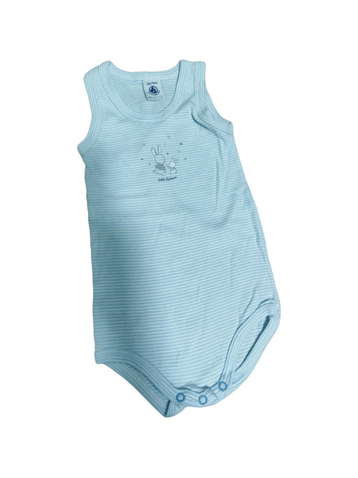 A Blue Sleeveless Bodysuits from Petit Bateau in size 6-12M for boy. (Front View)