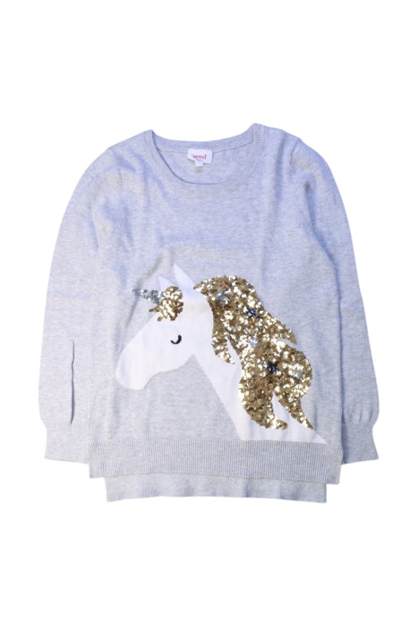 A Grey Long Sleeve Tops from Seed in size 7Y for girl. (Front View)