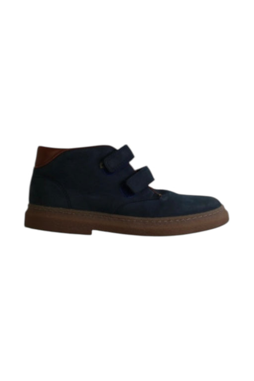 A Navy Booties from Pom d’Api in size 6T for boy. (Front View)