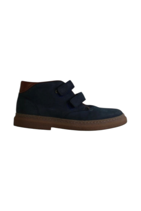 A Navy Booties from Pom d’Api in size 6T for boy. (Front View)