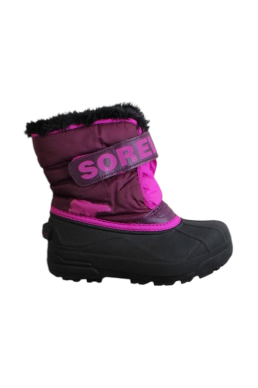 A Pink Winter Boots from Sorel in size 6T for girl. (Front View)