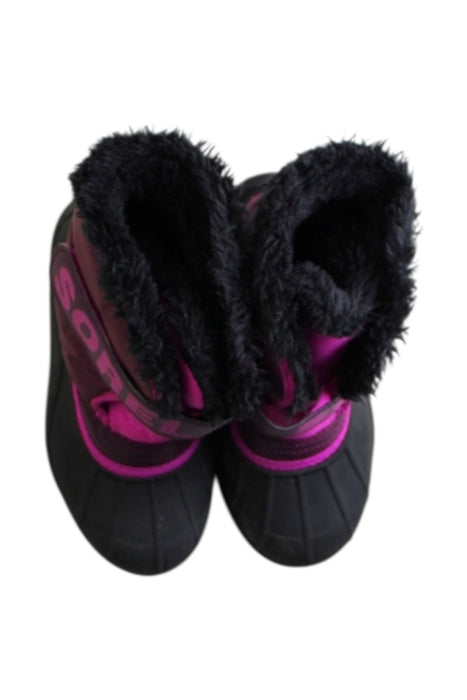 A Pink Winter Boots from Sorel in size 6T for girl. (Back View)