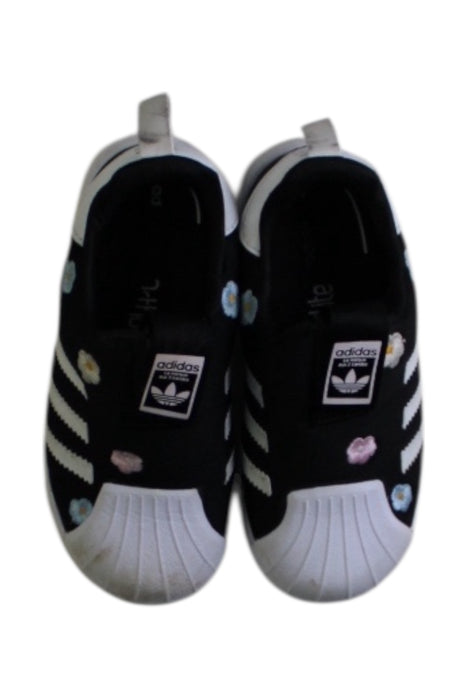 A Black Slip Ons from Adidas in size 4T for girl. (Back View)